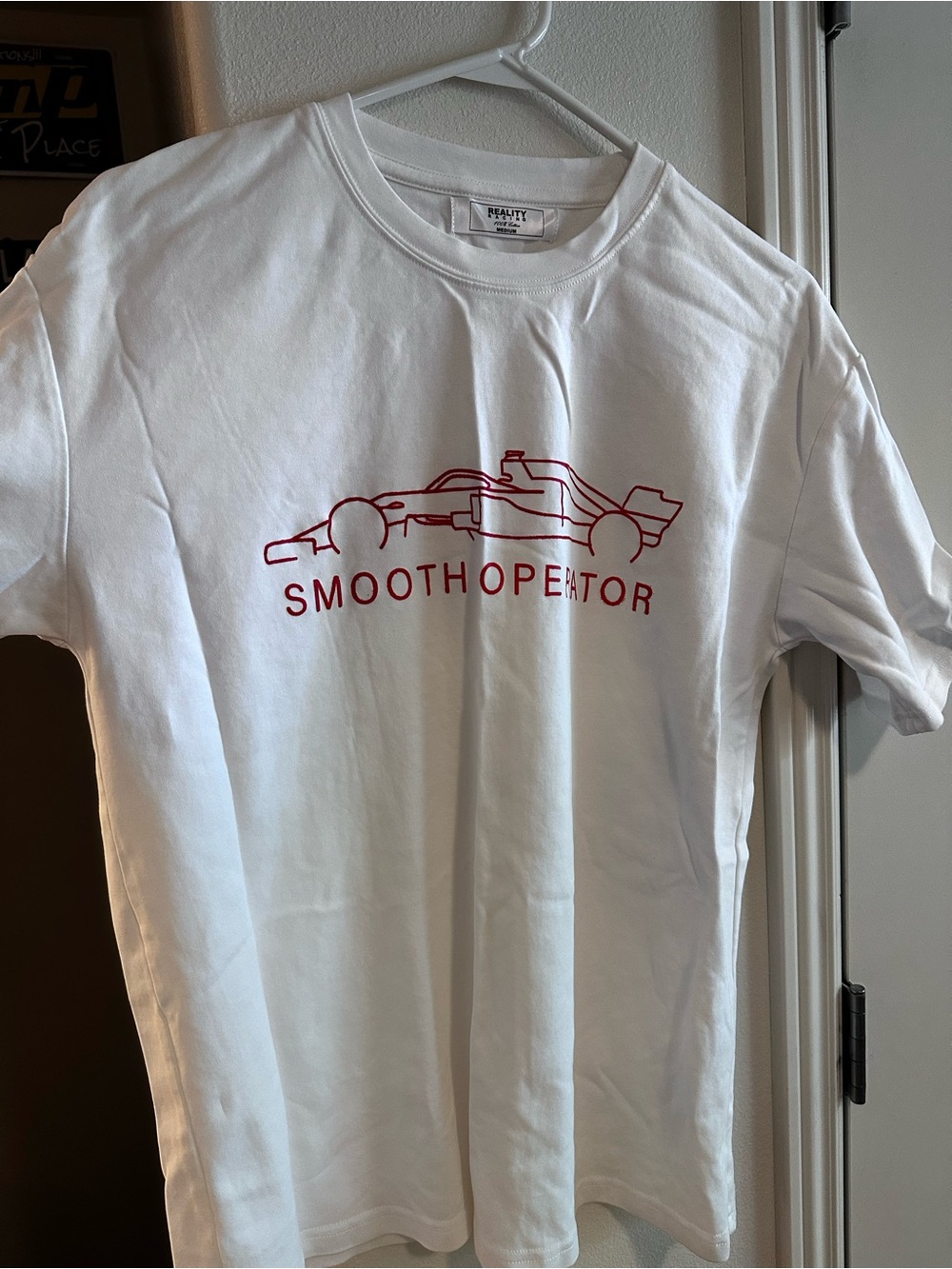 White 'Smooth Operator' Graphic Tee with Red Racing Print